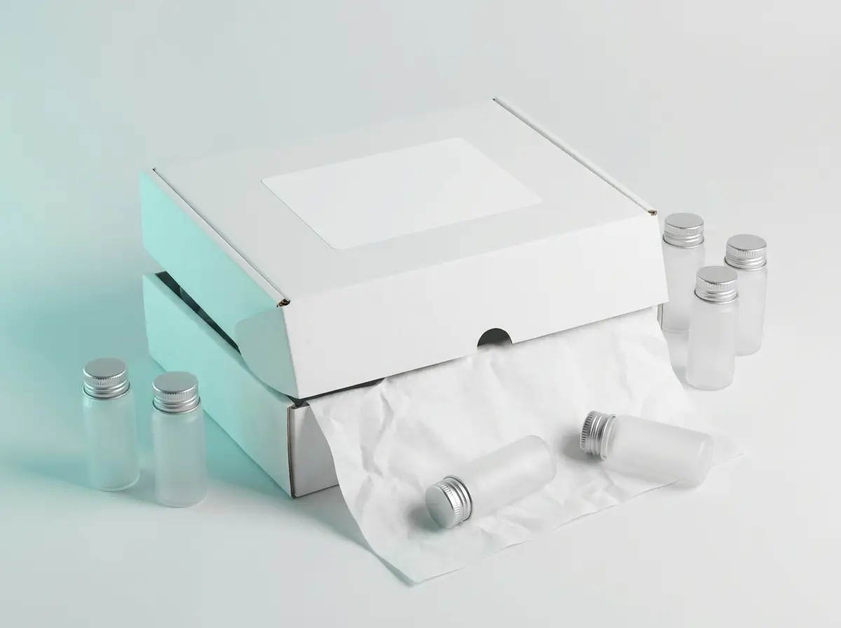 White-label shipping box with blank-label research vials