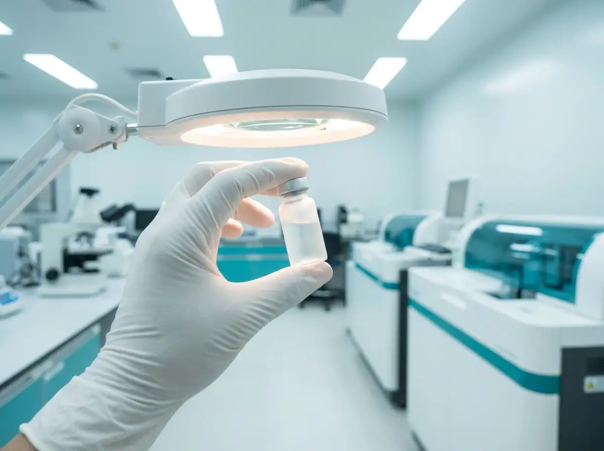Quality control inspection of a research vial in a laboratory
